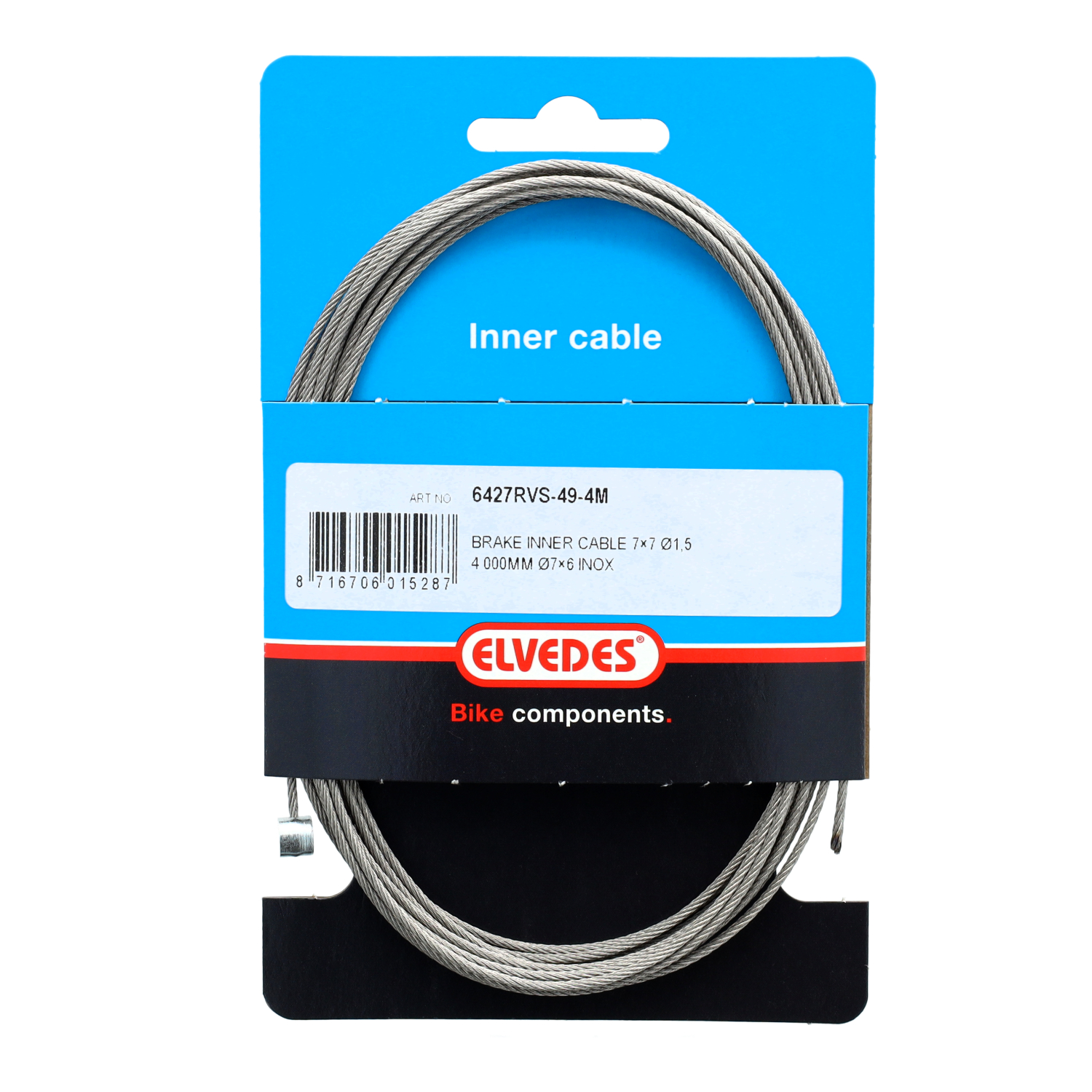 Elvedes Brake Inner Cable 4000mm Stainless Steel 1.5mm T-Nipple