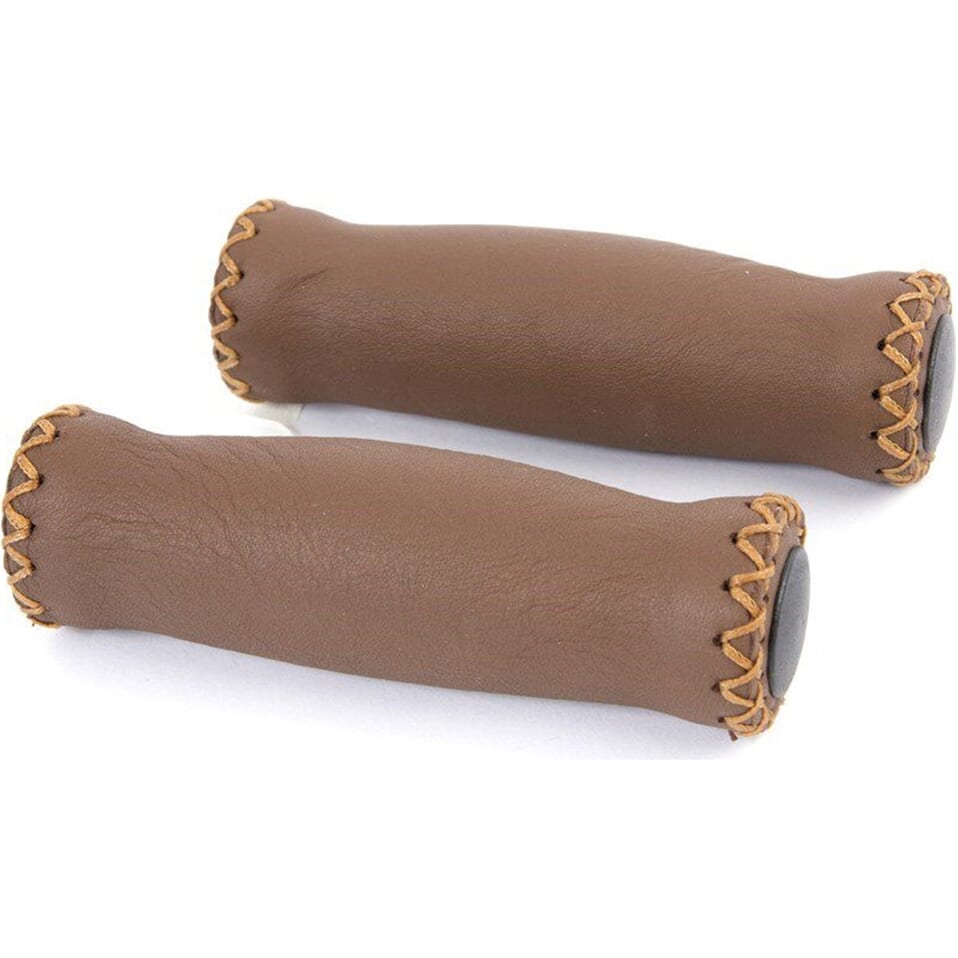 Velo Leather Handlebar Grips 127mm Dark Brown