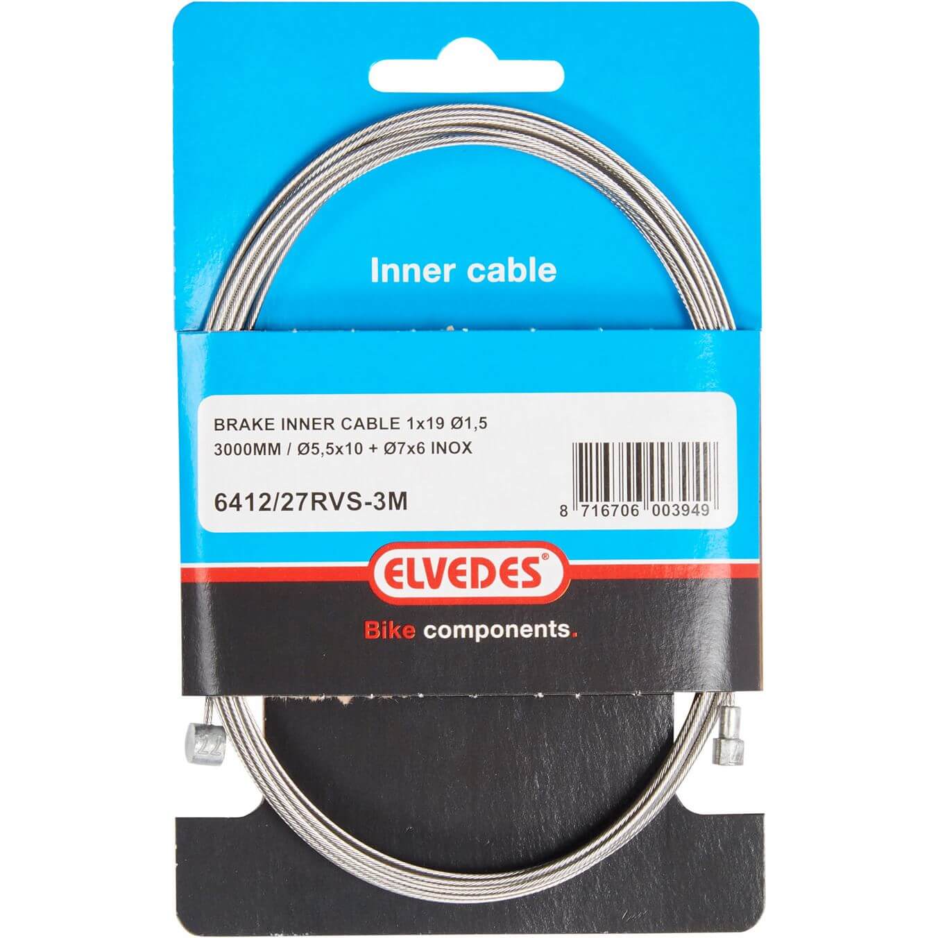 Elvedes Brake Inner Cable Stainless Steel 3m 2 Nipples Ton 7x6 Pear 5.5x1