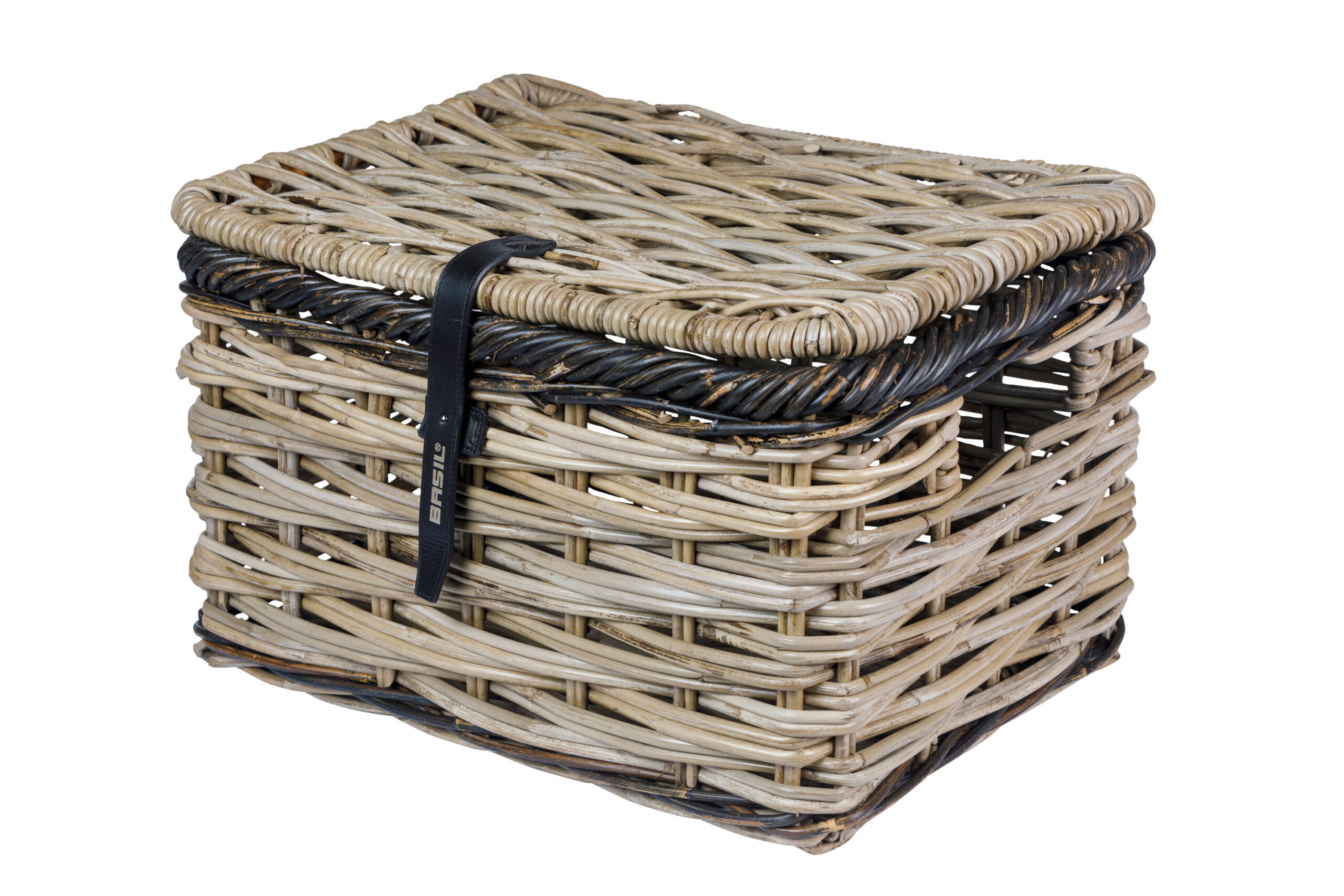 Basil Mand Rattan Dijon L With Lid Gray Black Basil Mand Rattan Dijon L With Lid Gray Black
